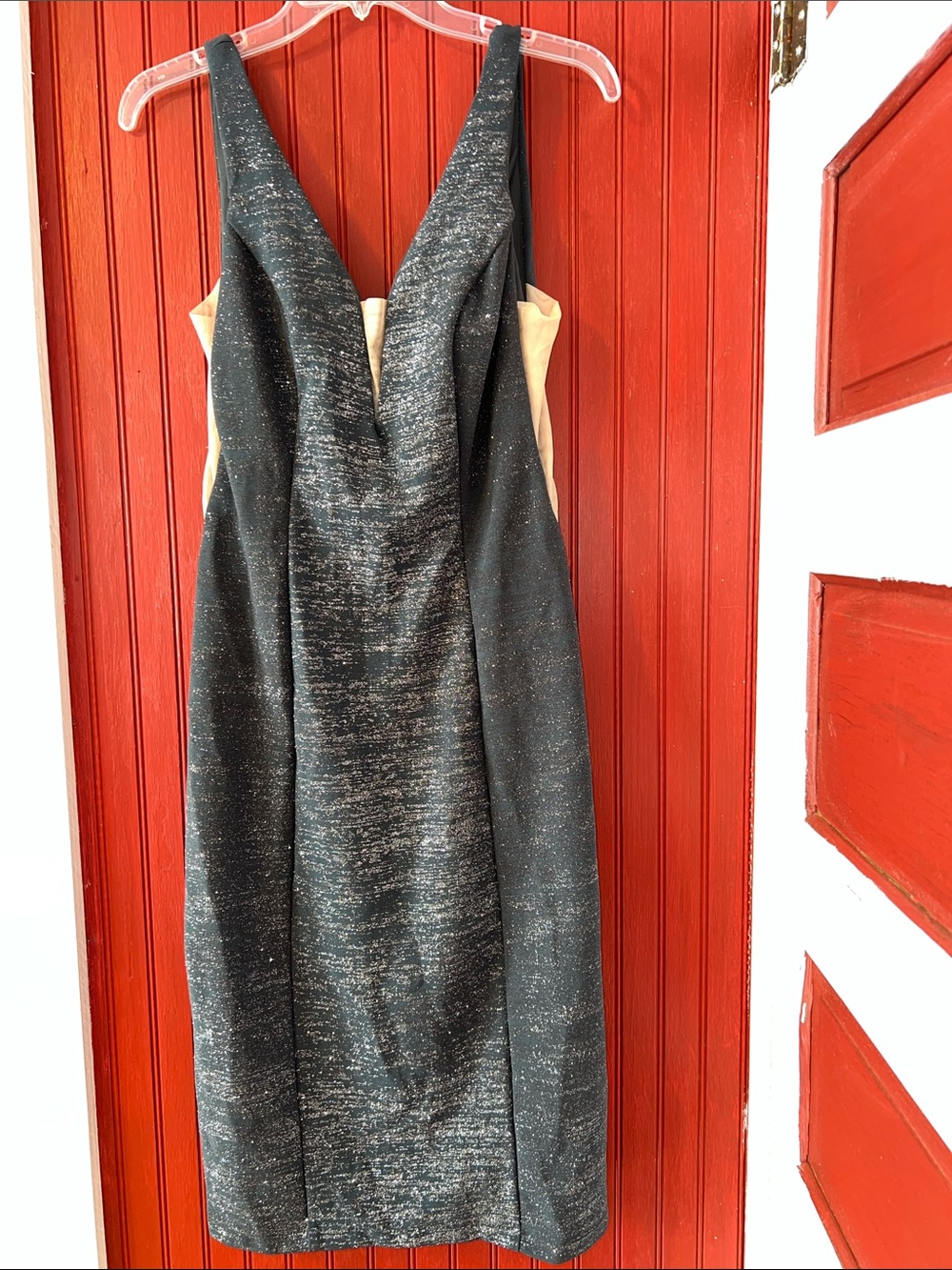 MARINA Gunmetal Gray Glitter  Sparkle Midi Dress Size 8